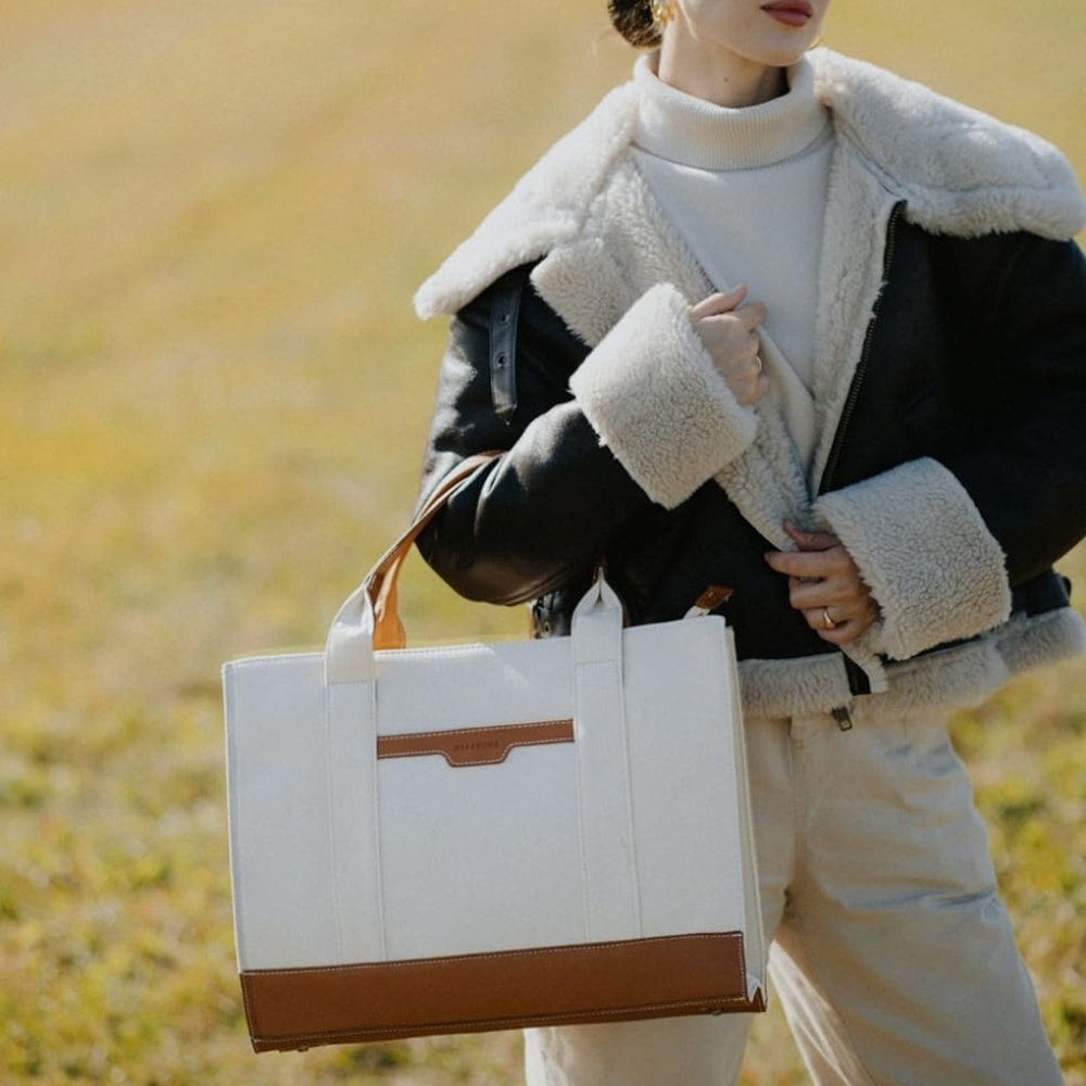 Elegant White and Brown Tote Bag